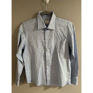 Robert Graham Boys Medium (10-12) Blue White Stripe Button Down‎ Dress Shirt